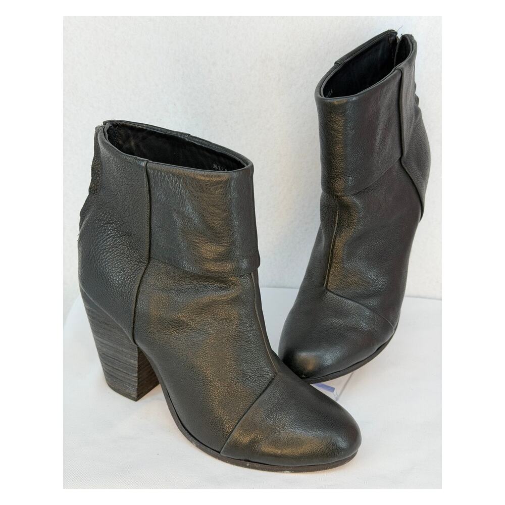 Rag & Bone Classic Newbury Leather Stacked Heel Leather Ankle Boots 8 - Picture 1 of 9